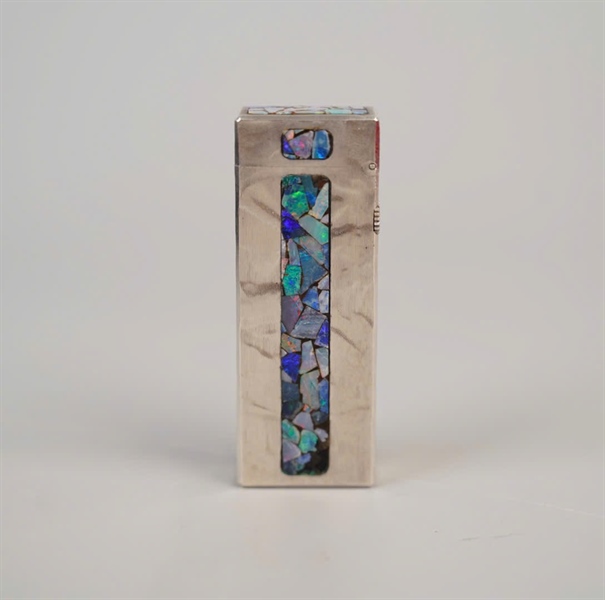 Bật lửa Dunhill bạc họa tiết đá xanh (RE24163) KG+