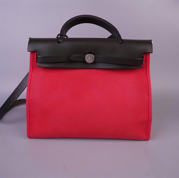 Túi Hermes Herbag hồng nắp nâu kèm ví + ổ + chìa sz31 (BMC) KG+