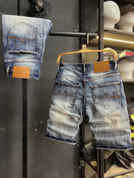 Sort Jean QC- JS8001 xanh trơn was túi sao thêu chỉ màu H