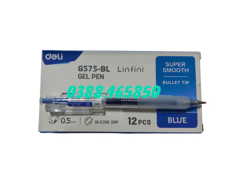 Bút Gel Bấm Siêu Trơn 0.5 mm - Deli G575-BL - Mực Xanh Linfini