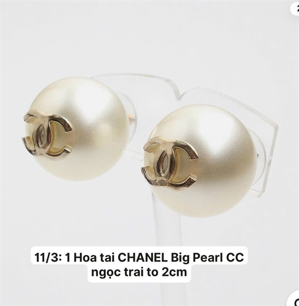 Hoa tai CHANEL Big Pearl CC ngọc trai to 2cm