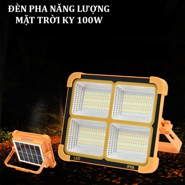 Đèn pha năng lượng mặt trời KY 100W cổng sạc type C, Usb