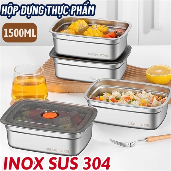 Hộp inox đựng thực phẩm 1500ml có nắp đậy