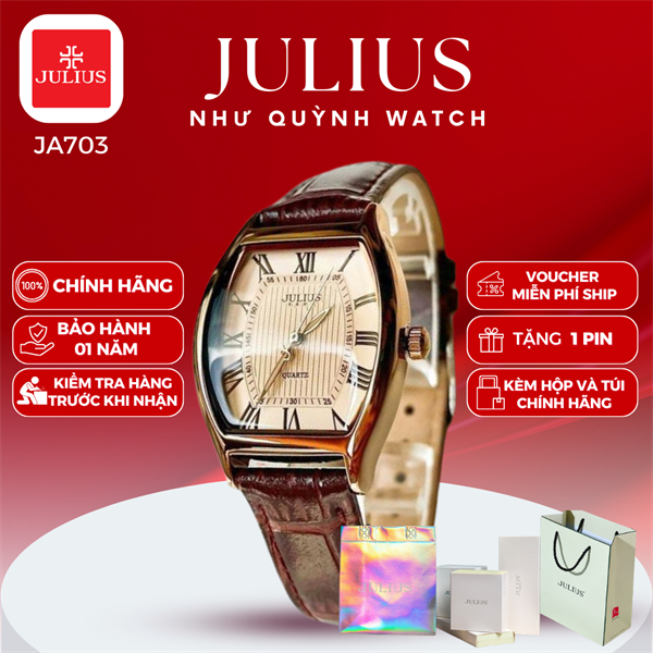 Đồng Hồ Nữ JA-703LD Julius Hàn Quốc Mặt Chữ Nhật (Nâu)pin 626