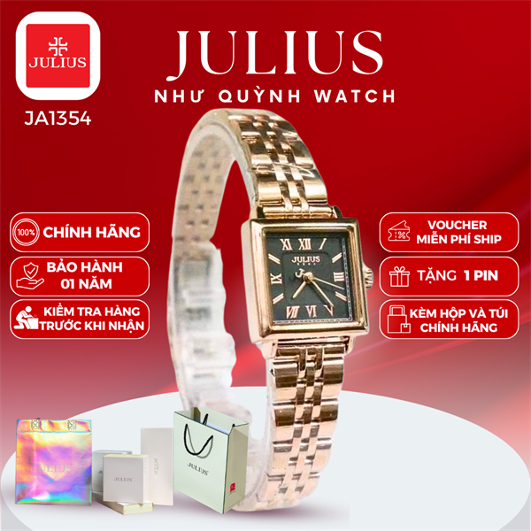 Đồng hồ nữ Julius Ja-1354D ( Đồng mặt đen) pin 626
