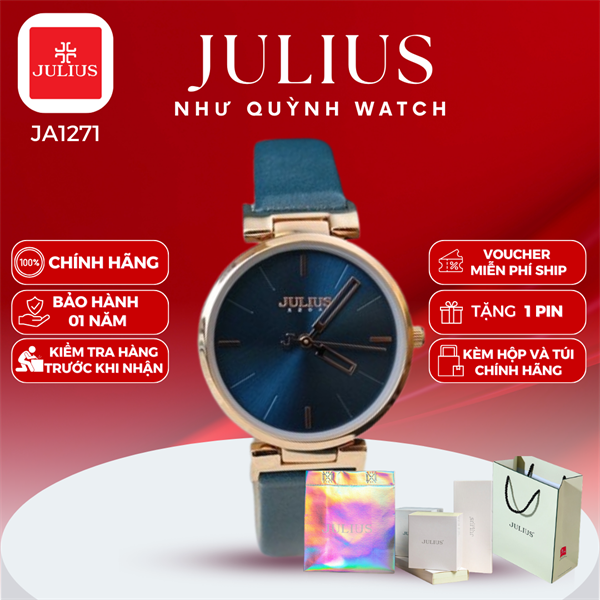 Đồng hồ nữ Julius Hàn Quốc Ja-1271C dây da (Xanh)