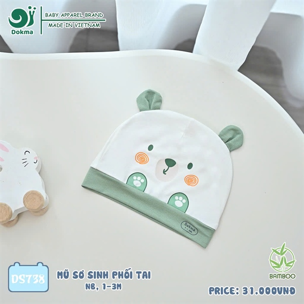 DS738 - NB/3M Mũ sơ sinh phối tai