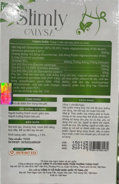 Viên uống Slimly Calysa hỗ trợ cải thiện tình trạng béo phì (Hộp 30 viên) - Tùng Lộc/Trường Thành Phát 2