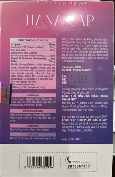 Hana Cap (Giúp giảm tình trạng rụng tóc, móng giòn, dễ gãy) (Hộp 30 viên) - Quốc tê STP/Trường Thành Phát 2