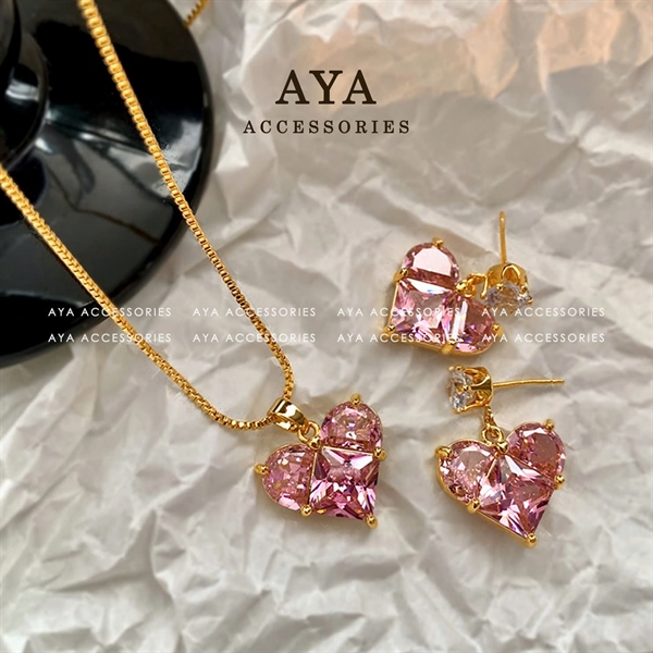 PINK ZIRCON HEART EARRING