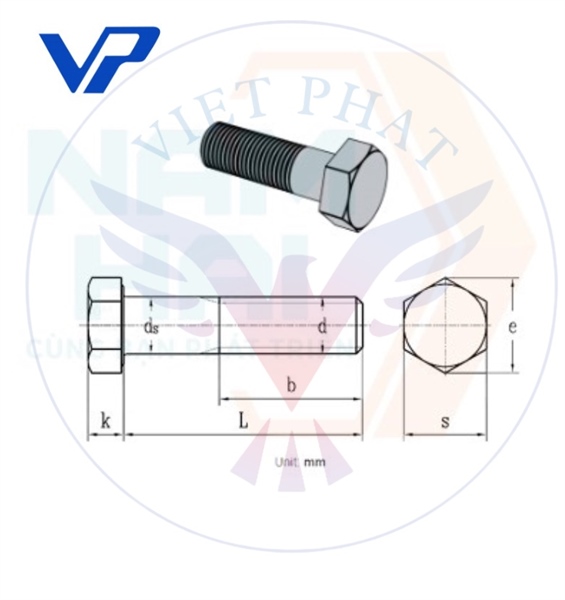 Bộ bu lông đầu vuông M16*150 (bộ) - Việt Phát