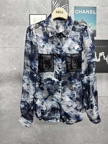 Sơmi tơ hoa dài tay