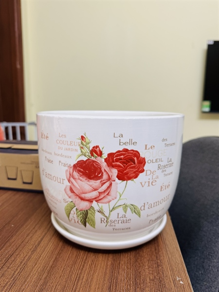 Chậu gốm sứ mimi để bàn kèm đĩa đựng nước