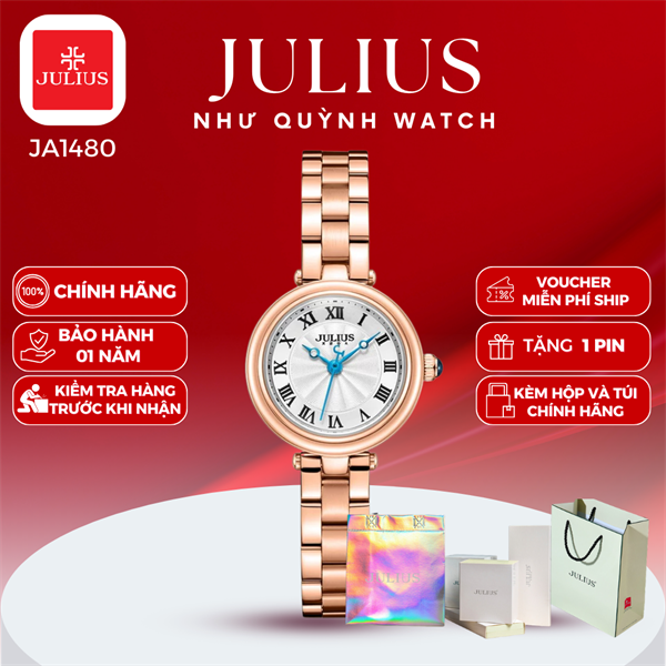 Đồng hồ nữ Julius Hàn Quốc Ja-1480B dây thép (Đồng) pin 626