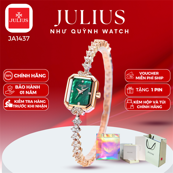 Đồng hồ nữ Julius Hàn Quốc Ja-1437C dây phối đá (Đồng mặt xanhu)