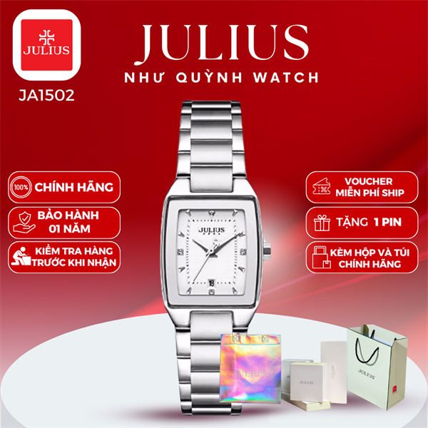 Đồng hồ nữ Julius Hàn Quốc Ja-1502A Mặt size 3,4cmx2,3cm Dây thép (Bạc)