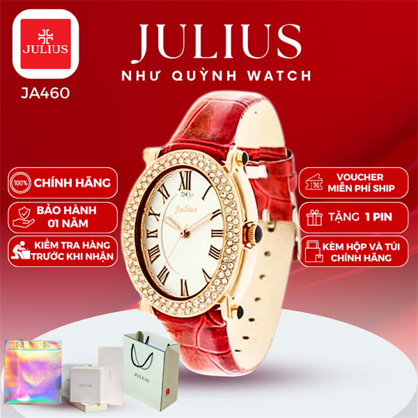 Đồng hồ nữ Julius Hàn Quốc Ja-460C dây da (Đỏ)