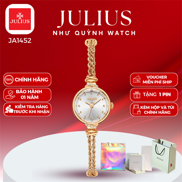 Đồng hồ nữ Julius Hàn Quốc Ja-1452B dây thép (Vàng)