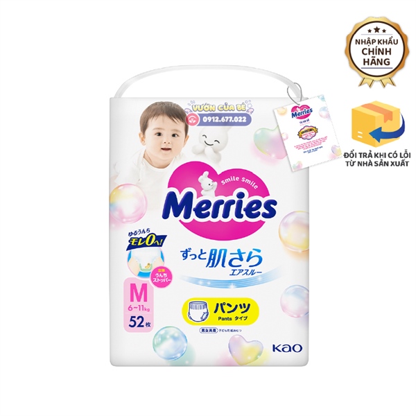 Bỉm Merries Nhật Bản Size 03 M dán 52 (6-11kg)