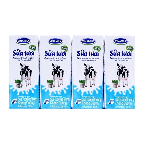 Sữa tươi Vinamilk không đường 180ml