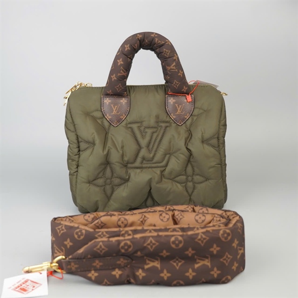 Túi LV Speedy xanh quai hoa nâu sz26 KG+