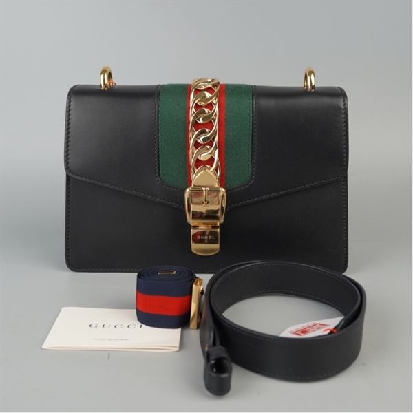 Túi GG Sylvie đen 2 strap kèm lót form sz25 (BQ) KG+