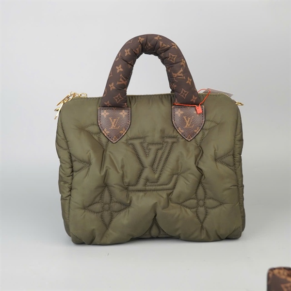 Túi LV Speedy xanh quai hoa nâu sz26 KG+