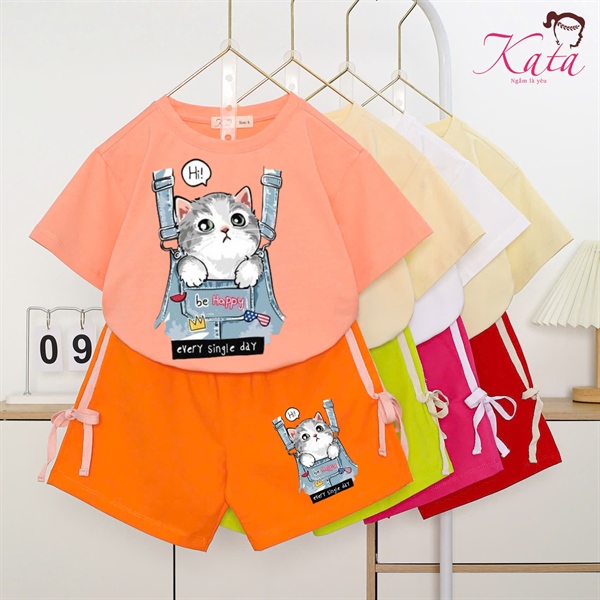 BG QUẦN CHẠY VIỀN NƠ ÁO IN MÈO ĐEO YẾM BE HAPPY SIZE 4-14,R6