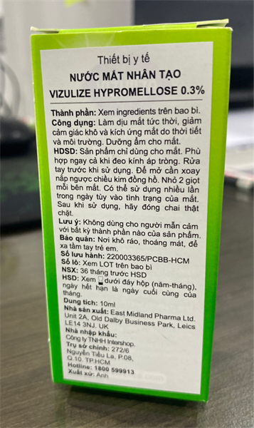 Nước mắt nhân tạo Vizulize Hypromellose 0.3% 10ml - UK/Intershop 2
