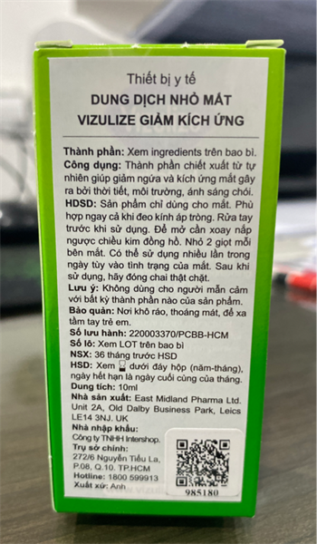 Dung dịch nhỏ mắt Vizulize giảm kích ứng Irritated 10ml - UK/Intershop 2
