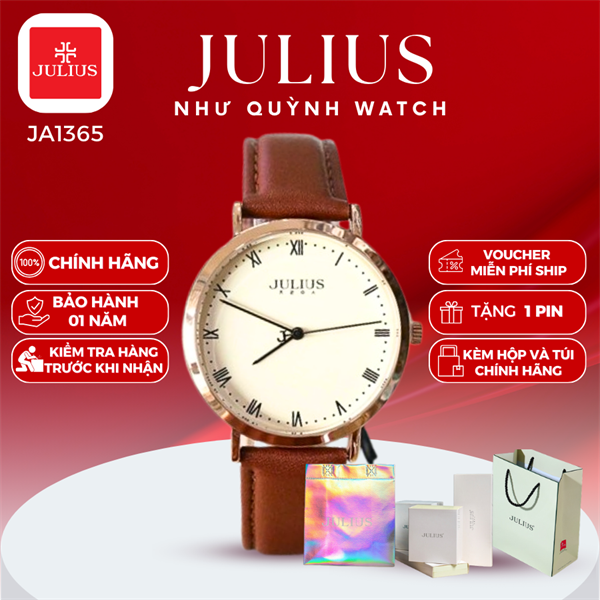 Đồng hồ nữ Julius Hàn Quốc Ja-1365B dây da (Nâu)
