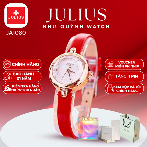 Đồng Hồ Nữ JA-1080B Julius Hàn Quốc Dây Da (Đỏ)pin 626