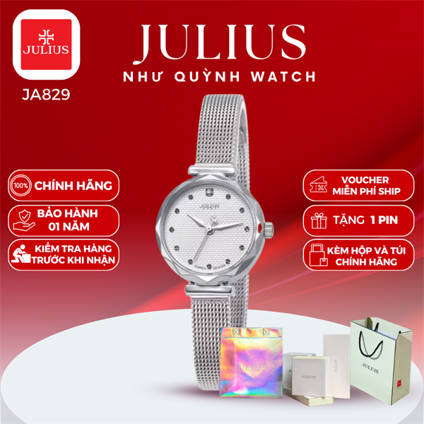 Đồng hồ Julius nữ Hàn Quốc JA-829A dây thép (Bạc)