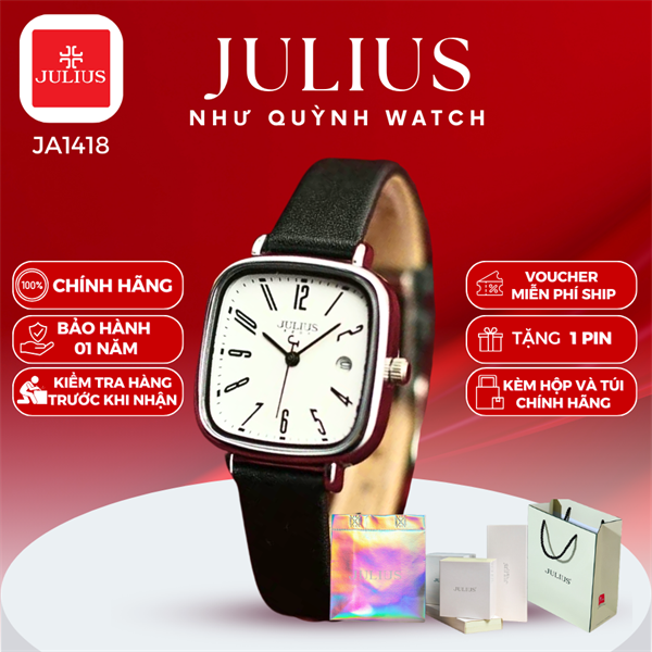 Đồng hồ nữ Julius Hàn Quốc Ja-1418LA dây da (Đen mặt trắng)