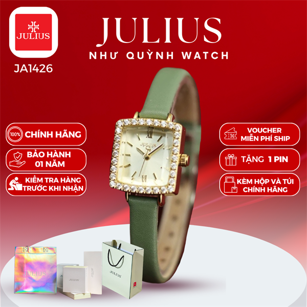 Đồng hồ nữ Julius Hàn Quốc Ja-1426B dây da (Xanh) pin 521