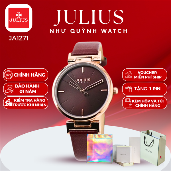 Đồng hồ nữ Julius Hàn Quốc Ja-1271B dây da (Nâu)