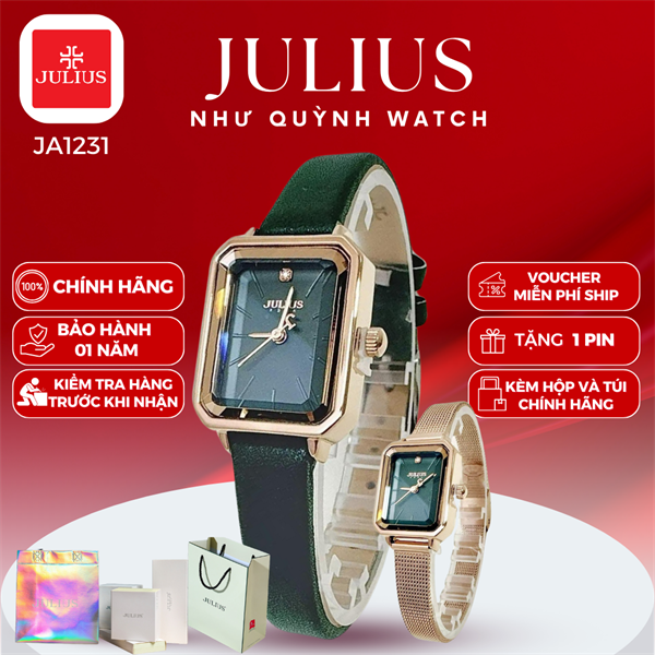 Đồng hồ nữ Julius Hàn Quốc Ja-1231E Mặt size 1,95 x 3cm Dây da (Xanh)