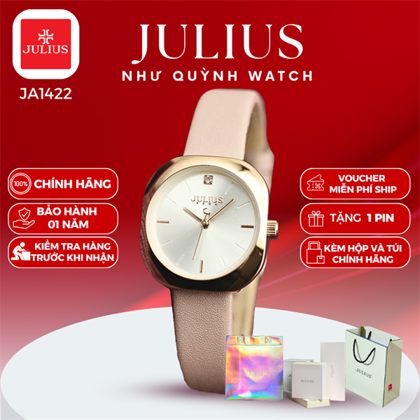 Đồng hồ nữ Julius Hàn Quốc chính hãng Ja-1422A dây da (Hồng da)