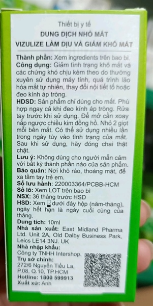 Dung dịch nhỏ mắt Vizulize Intensive làm dịu và giảm khô mắt 10ml - UK/Intershop 2