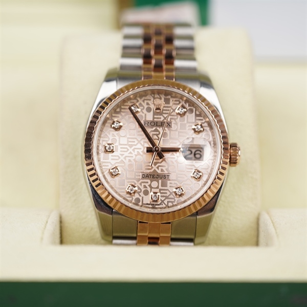 Đồng hồ Rolex Datejust mặt vi tính hồng viền bạc sz36 (02Y22009) (HC) KG+