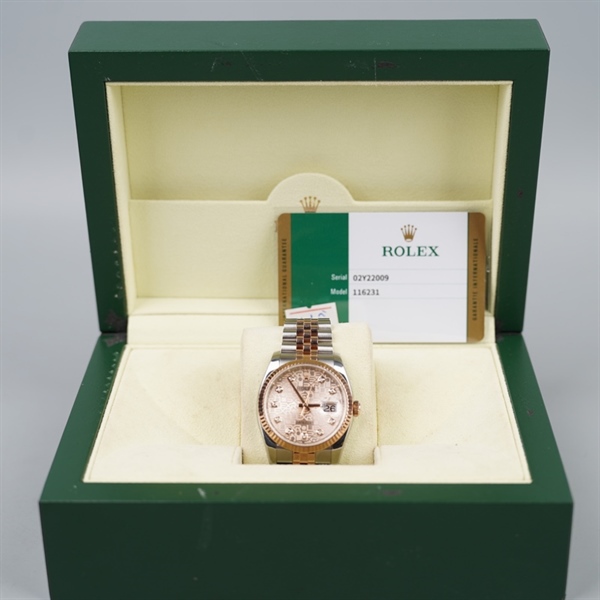 Đồng hồ Rolex Datejust mặt vi tính hồng viền bạc sz36 (02Y22009) (HC) KG+