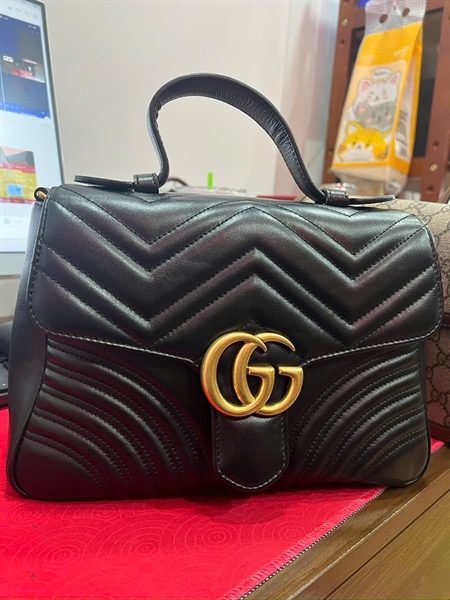Túi GG Marmont Handle đen (498110204991) sz25 +