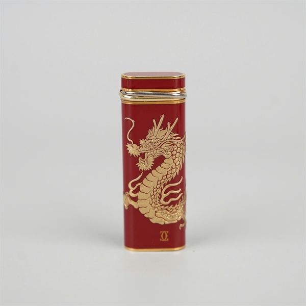 Bật lửa Cartier đỏ hình rồng vàng (13834N) KG+
