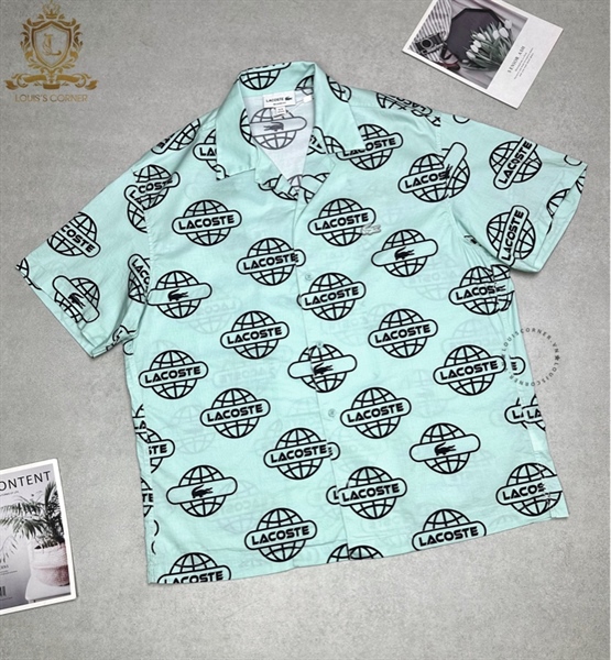 Sơ mi Lacoste cộc tay green globe print