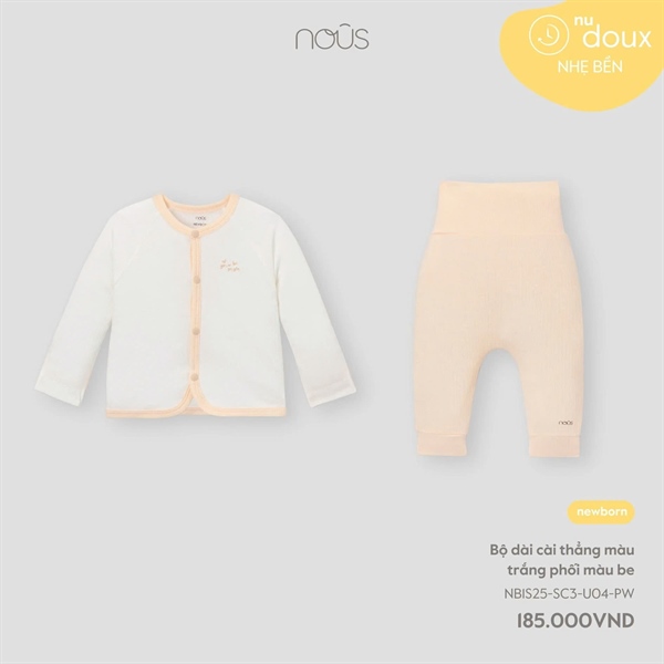 NS4002 - NB Bộ dài cài thẳng màu trắng phối màu be