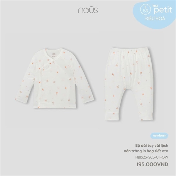 NS4002 - NB Bộ dài tay cài lệch nền trắng in hoạ tiết ô tô