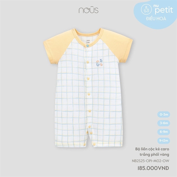 NS5000 - 3M/12M Bộ liền cộc kẻ caro trắng phối vàng