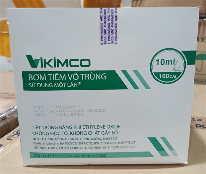 Bơm tiêm 10ml/cc ( kim 25G) VIKIMCO, Bơm tiêm sử dụng một lần (Hộp x 100 cái)