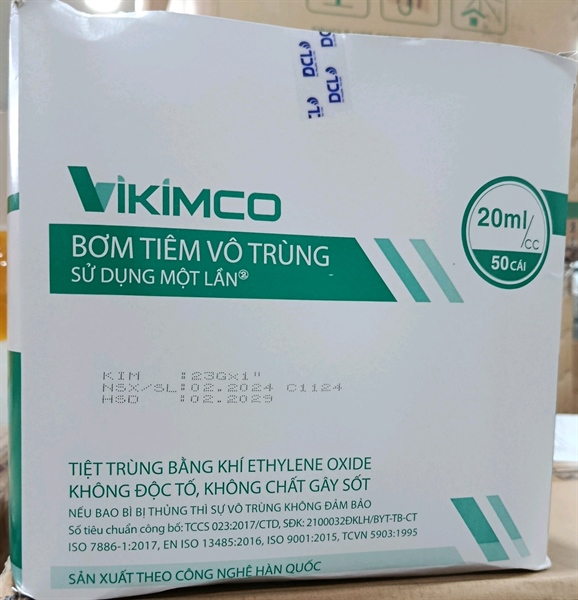 Bơm tiêm 20ml/cc (23Gx1") Vikimco VN, Bơm tiêm sử dụng một lần (Hộp 50cái)
