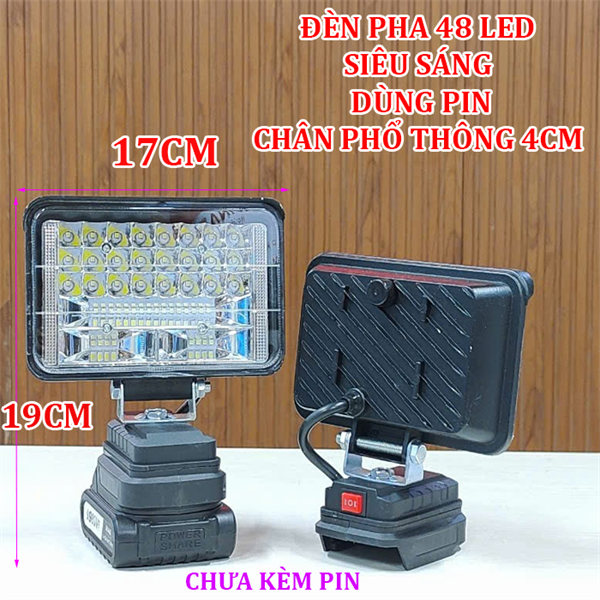 Đèn pha 48 led dùng pin máy khoan chân phổ thông có 2 cổng sạc usb